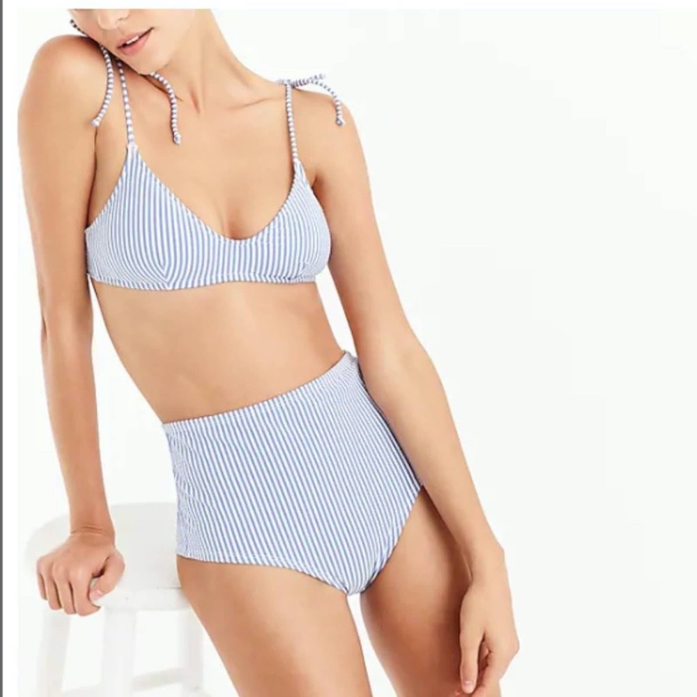 J. Crew NWT Seersucker High Rise Swim Bottoms M